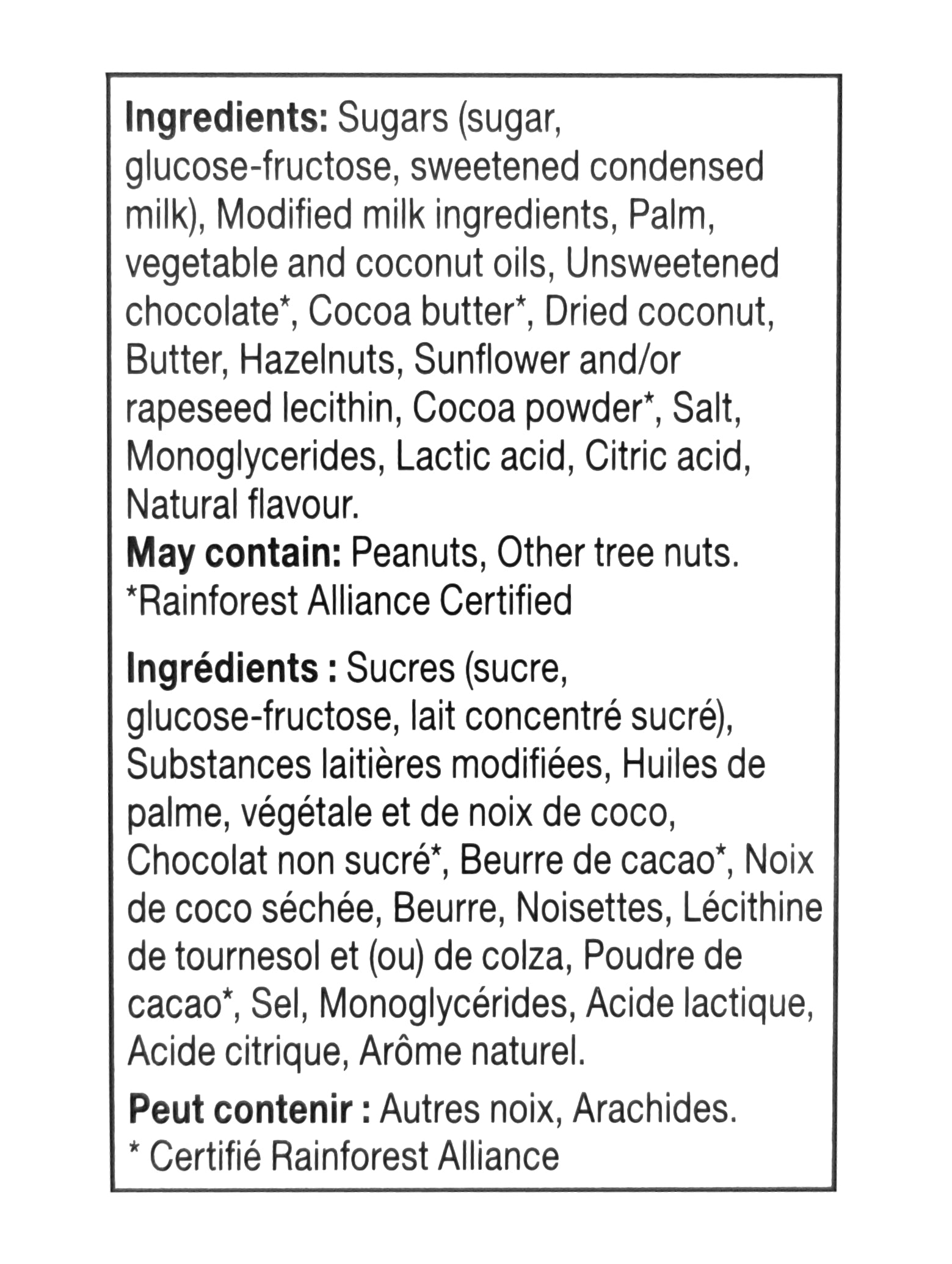 Quality Street Assorted Pralines, 650g/1.4 lbs. Tub Ingredients